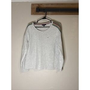 Tommy Hilfiger Long Sleeve Crewneck Tunic Top Striped Sleeve Gray Women Large